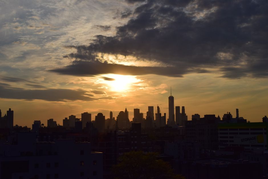 New York City skyline at sunset
