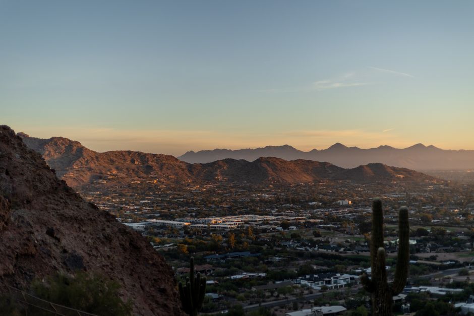 Phoenix desert valley at sunset