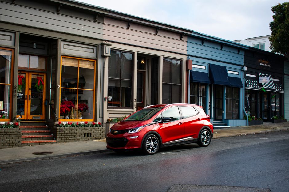 An electric car parked on Main Street